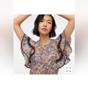 J.Crew Cotton Poplin Liberty Margaret Annie Floral Flutter Sleeve Blouse Top XS